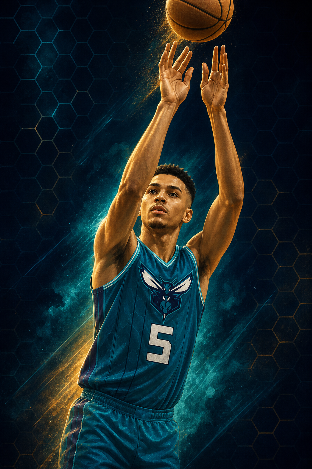 Editorial illustration of Christian Anderson Jr. — Charlotte Hornets 2026 first-round pick, point guard from Texas Tech