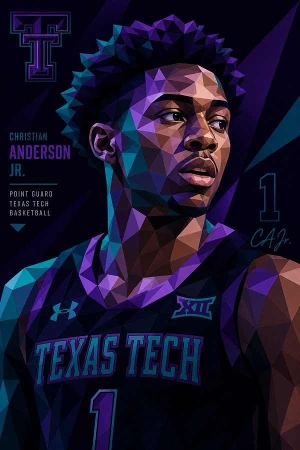 Stylized low-poly graphic of Christian Anderson Jr. in his Texas Tech Red Raiders jersey